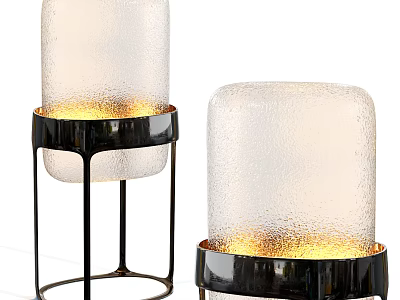 Modern Floor Lamps With Frosted Glass Shades Black Metal Stands And Warm Light 3d model
