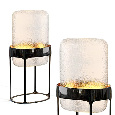 Modern Floor Lamps With Frosted Glass Shades Black Metal Stands And Warm Light 3d model
