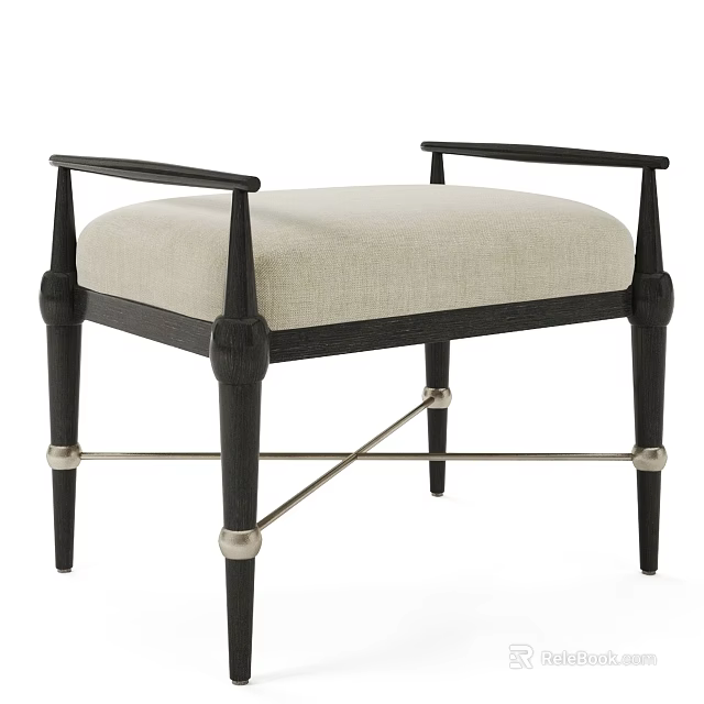 Modern Accent Stool With Black Frame Armrests Light Upholstery And Metal Accents Design 3d model 