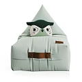 Light Green Bean Bag Chair With Owl Shaped Pillow And Brown Straps