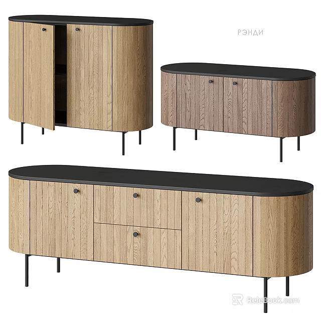 Modern Wooden TV Stand With Drawer Cabinet Design And Black Metal Legs 3d model 