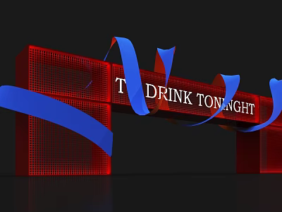 Red Event Entrance with White Drink Tonight Lettering and Blue Ribbons Decoration 3d model