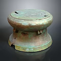 Ancient Bronze Drum Shaped Sculpture With Intricate Carved Patterns And Base Design