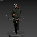 Game Movie Character Wearing Green Tactical Outfit With Compound Bow Backpack And Knee Pads