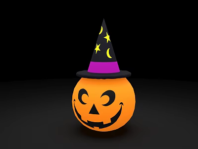Halloween Pumpkin Lantern With Wizard Hat Stars Moon And Smiling Face Design 3d model