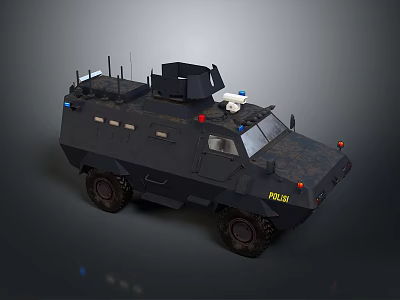 Police Armored Military Vehicle With Roof Antennas Red Blue Lights And Equipment 3d model