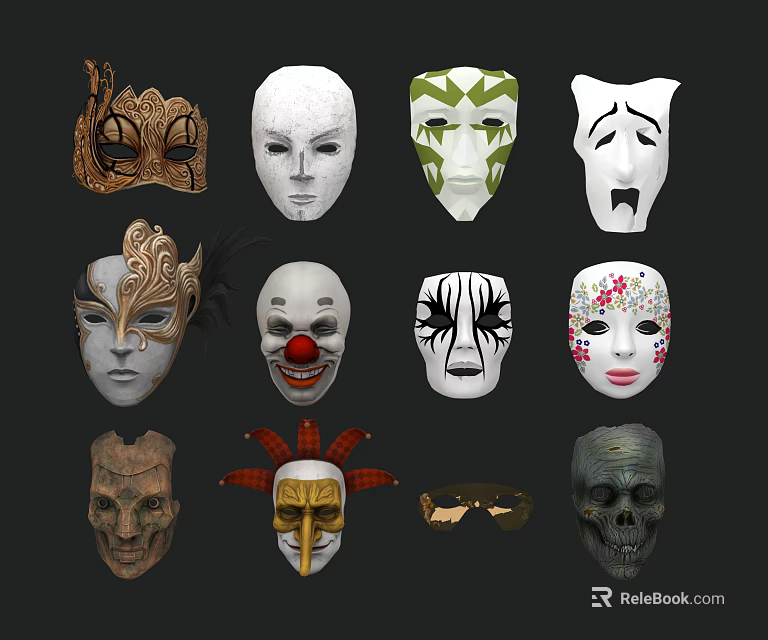 Various Decorative Masks With Diverse Designs And Stylish Patterns For 3d model 