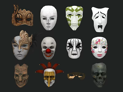 Various Decorative Masks With Diverse Designs And Stylish Patterns For 3d model