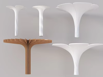 Unique Modern Pillars Design With White And Wooden Curved Petal Shaped Structures 3d model