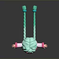 Child with teal pigtails green eyes pink white dress blue patterns pink shoes arms outstretched