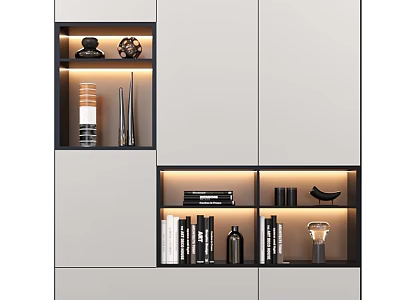 Modern Dresser With Open Shelves LED Lighting And Decorative Storage Items 3d model