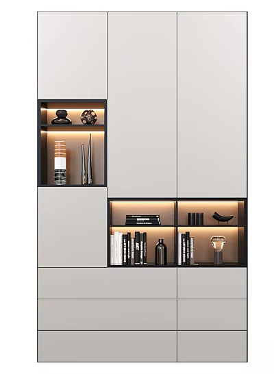 Modern Dresser With Open Shelves LED Lighting And Decorative Storage Items 3d model