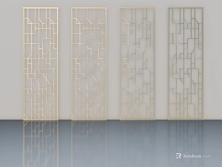 Elegant Panel Doors with Geometric Cutout Patterns for Modern Home Interior 3d model