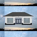 Single Family Detached House With Gray Roof White Exterior Large Windows Flower Beds And Trees