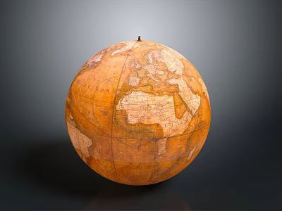 Vintage Globe With Detailed World Map Design Antique Brown Surface And Classic Stand 3d model
