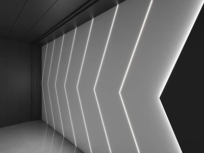 Modern Minimalist Accent Wall with White Arrow Shaped LED Strip Lights and Black Background 3d model