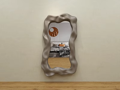 Wall Mounted Gray Mirror With Wavy Frame Reflects Modern Room Interior 3d model