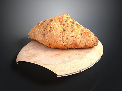 Rustic Artisan Bread On Wooden Plate With Sesame Seeds And Texture 3d model