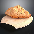 Rustic Artisan Bread On Wooden Plate With Sesame Seeds And Texture