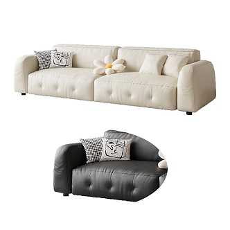 Modern Cream Style Double Sofa Cream Multiplayer Sofa 3d model