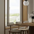 Modern Restaurant Interior With Wooden Dining Table White Chairs And Large Windows