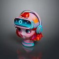 Woman With Colorful Hair Wearing VR Headset And Headphones In Stylish Futuristic Design
