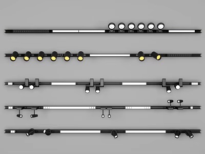 Modern Track Mounted Downlights And Spotlights With Multiple Adjustable Heads Black White Design 3d model
