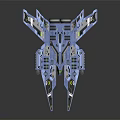 Sci Fi Blue Spaceship With Multiple Wings And Complex Structure In Space