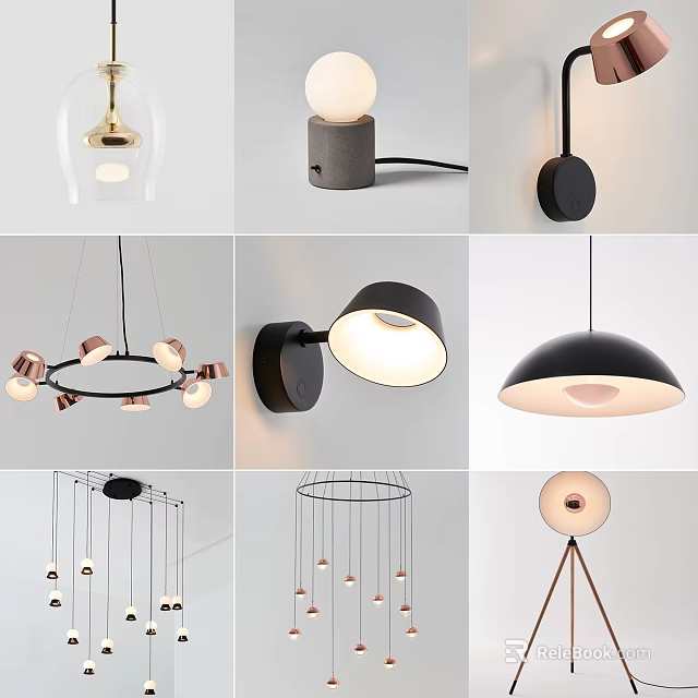 Modern Stylish Lighting Combination With Ceiling Wall And Table Lamps Design 3d model