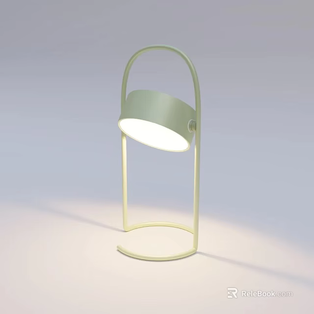 Modern Light Green Table Lamp With Curved Metal Frame And Round Illuminated Shade 3d model 