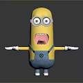 Yellow Cartoon Character With Big Eyes Blue Overalls Open Arms And Open Mouth
