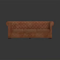 Elegant Orange Quilted Leather Sofa With Rounded Arms And Timeless Design