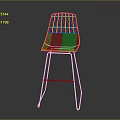 Modern Orange Metal Wire Bar Stool With Geometric Design And Slim Legs