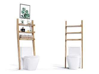 Nordic Style Toilet Floor Wooden Storage Rack Toilet Floor Wooden Storage Rack 3d model