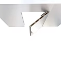 Stainless Steel Swing Door With Hinges Open On White Tiled Wall Interior