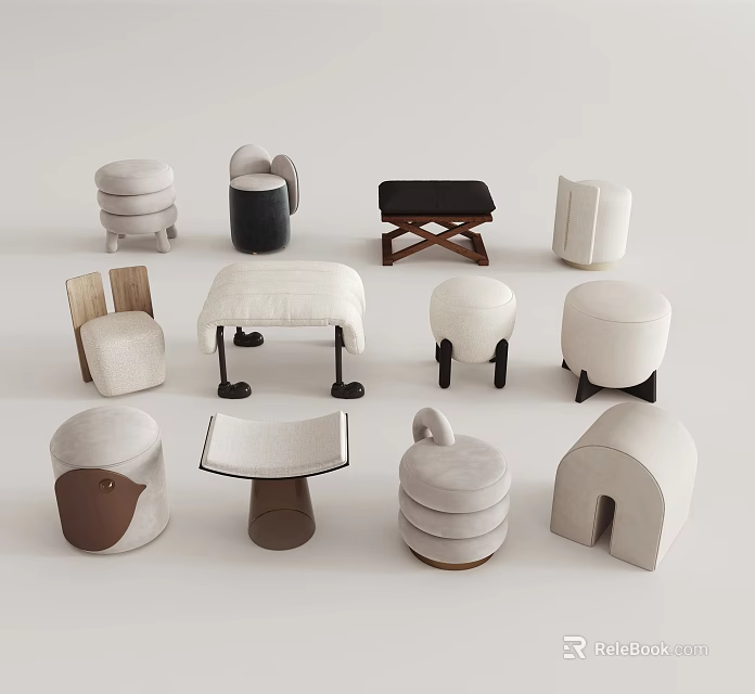 Stylish Modern Sofa Stools With Various Designs And Neutral Colors 3d model