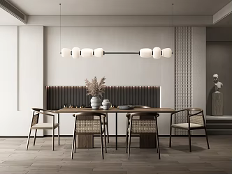 Quiet Restaurant Table and Chair Chandelier 3d model