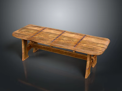 Rustic Solid Wood Dining Table With Plank Top And Sturdy Wooden Legs 3d model