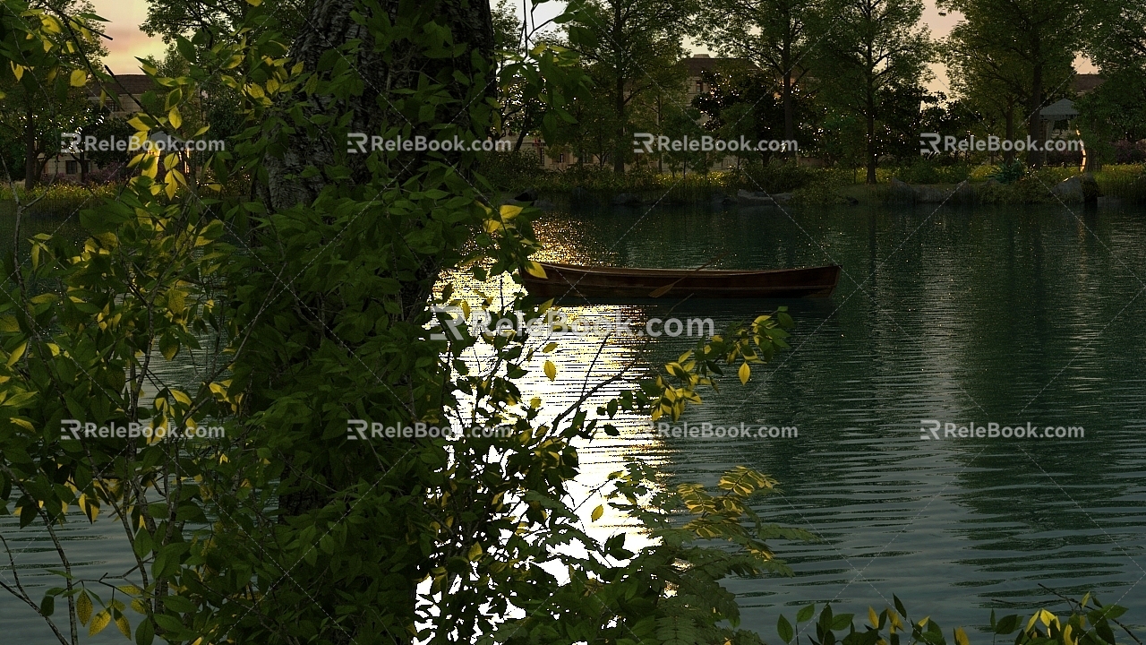 Landscape Scenery Landscape Painting Landscape Landscape Realistic Landscape Fishing Boat Fishermen Bamboo Bamboo Group Lake Guilin Mountain 3d model