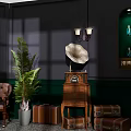 Vintage Interior Design With Golden Framed Painting Brown Leather Chairs Green Plant And Table Lamp