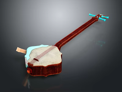 Traditional Musical Instrument With Wooden Body White Panel Strings And Blue Tuning Pegs 3d model