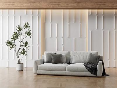 Three-dimensional background wall cream wind sofa background wall green planting sofa 3d model
