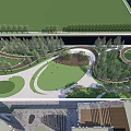 Park Landscape with Open Green Lawns Curved Pathways and Lush Trees