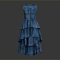 Blue Sleeveless Dress With Layered Ruffled Skirt And Fitted Waist Design