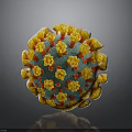 Scientists Study 3D Rendered Virus Structure With Green Yellow Red Spikes