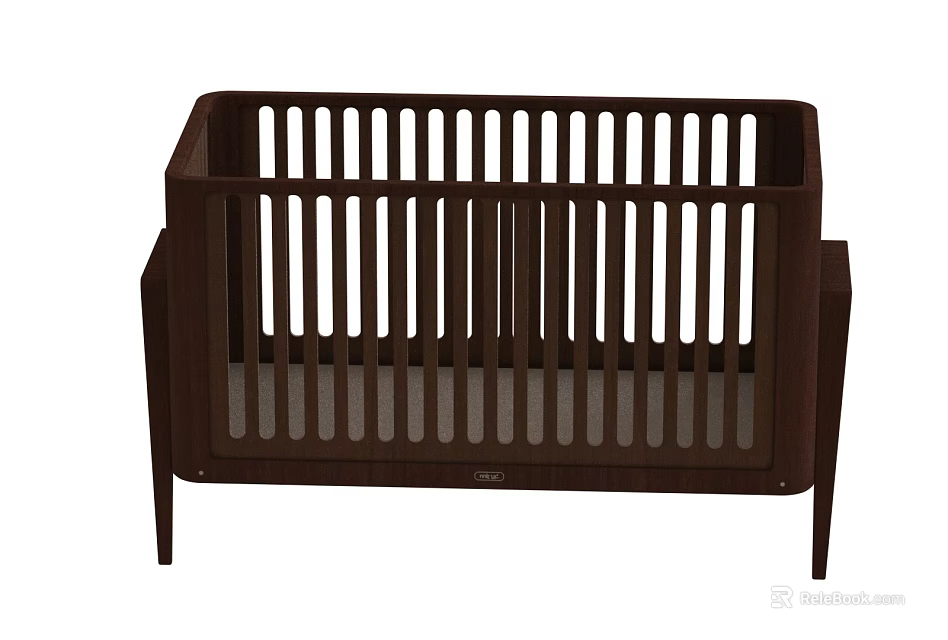Dark Brown Wooden Baby Crib With Slatted Sides And Sturdy Support Legs 3d model 