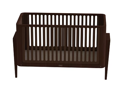 Dark Brown Wooden Baby Crib With Slatted Sides And Sturdy Support Legs 3d model