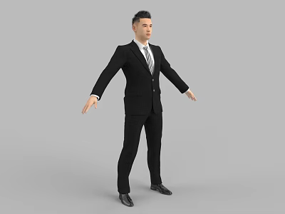 Tailored Men's Black Business Suit With White Shirt And Striped Tie 3d model
