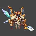 Mythical Warrior Character With Blue Gold Wings White Armored Suit And Shining Sword