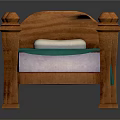 Traditional Wooden Bed With Carved Posts Green Blanket And White Pillow